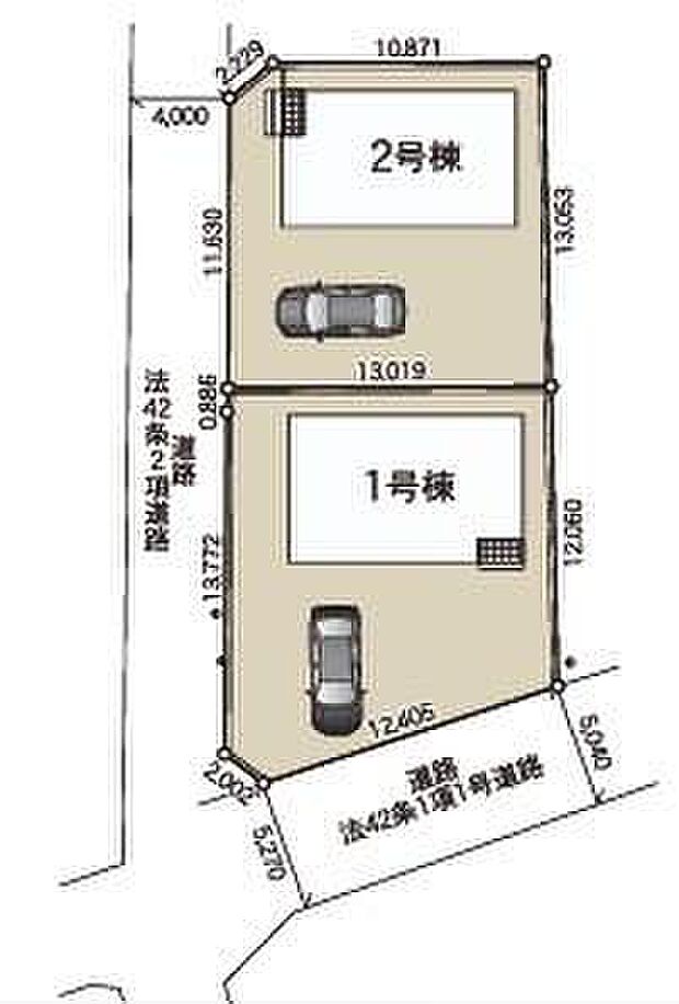【全体区画図】カースペースは2~3台分ご用意しております。