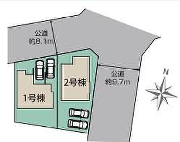 【全体区画図】カースペースは2台分ご用意しております♪