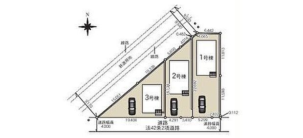 【全体区画図】カースペースは2~3台分ご用意しております