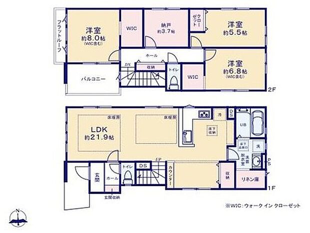 (1号棟)、価格4999万円、3LDK+S、土地面積124.88m2、建物面積105.22m2