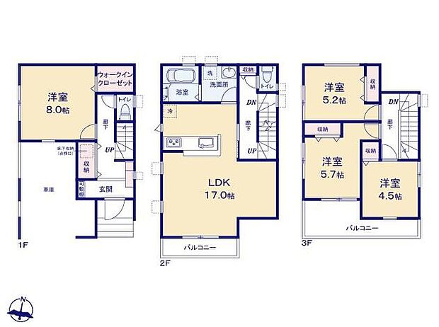 (1号棟)、価格3680万円、4LDK、土地面積79.45m2、建物面積122.55m2