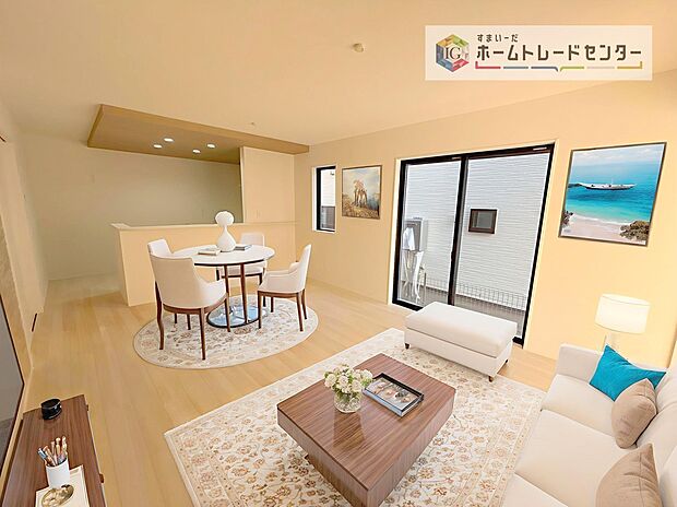 ダイニング、リビングの各スペースがしっかりと確保できるLDKです。※現況の物件写真に、CG による画像処理を行っています。家具、家電、照明器具、小物、カーテン、その他のイメージはCG です。