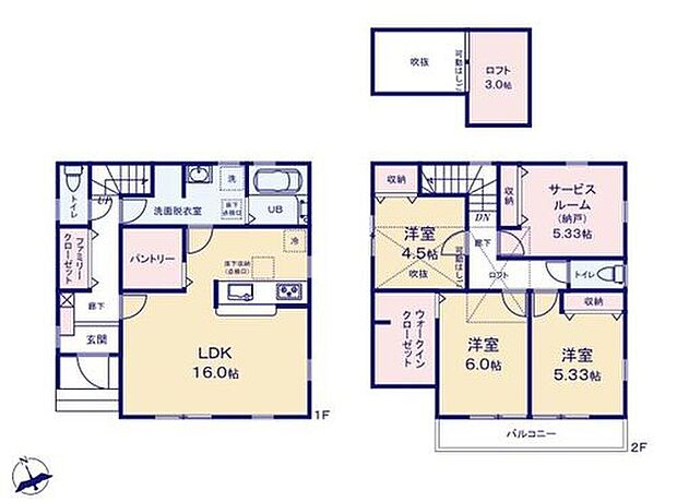 【3LDK+S】◆リビングが見渡せる対面キッチン
◆ロフトやWIC、パントリーのある収納豊富な間取り