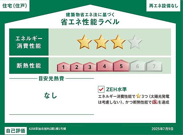 【【省エネ性能ラベル】】こちらの物件はZEH水準を満たした、省エネ性能に優れた物件です。光熱費を抑えて暮らすことができるだけでなく、「熱の入りにくさ・逃げにくさ」という観点でも影響を受けにくい建物のため、長く快適にお過ごしいただけます♪