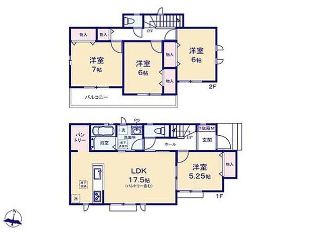【4LDK】◆リビングが見渡せる対面キッチン
◆お部屋すっきり全室収納付き
◆キッチンにパントリー付き♪食品ストックもたっぷり収納できます
◆日当たり良好！全室南向き
◆建物南側に広いお庭♪
