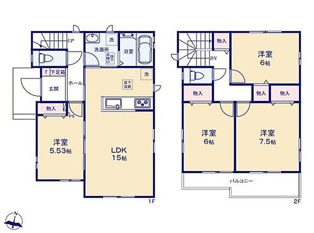 【4LDK】◆リビングが見渡せる対面キッチン
◆お洗濯物もたっぷり干せる南向きの続きバルコニー
◆お部屋すっきり全室収納付き