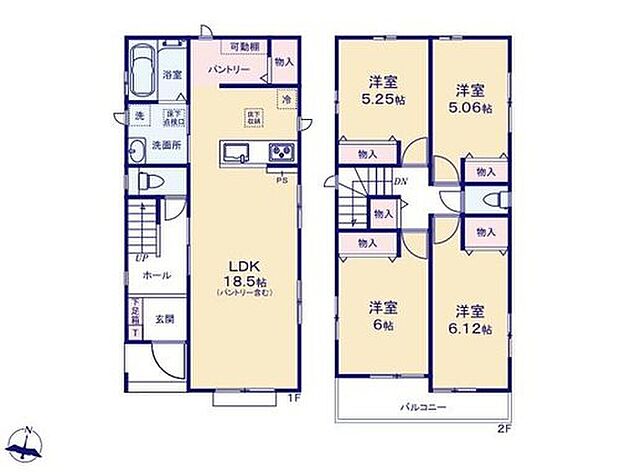 【4LDK】◆広くて明るい18.5帖のLDK♪
◆キッチンに大型パントリーのある収納豊富な間取り
◆まとまった水回りで家事動線がスムーズ