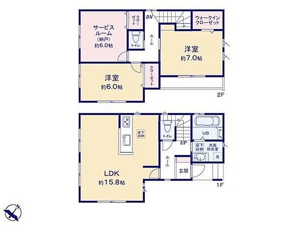 【2LDK+S】◆ＬＤＫはゆったり15.8帖♪◆食洗機標準装備の対面キッチン◆お部屋すっきり全室収納付き♪ＷＩＣもあります◆冷暖房効率を高めるLOW-E複層ガラス採用