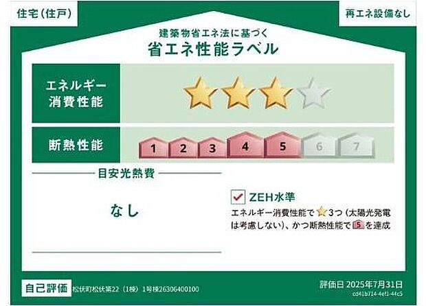 【【省エネ性能ラベル】】こちらの物件はZEH水準を満たした、省エネ性能に優れた物件です。光熱費を抑えて暮らすことができるだけでなく、「熱の入りにくさ・逃げにくさ」という観点でも影響を受けにくい建物のため、長く快適にお過ごしいただけます♪