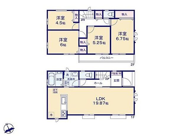 【4LDK】◆南西向きの広くて明るい19.8帖のＬＤＫ♪
◆お部屋すっきり全室収納付き
◆家事動線がスムーズ♪まとまった水回り