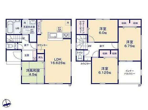 【4LDK】◆ゆとりの４ＬＤＫ♪全室収納付き
◆リビングに和室が隣接した使い勝手の良い間取り
◆突然の雨も安心♪インナーバルコニー