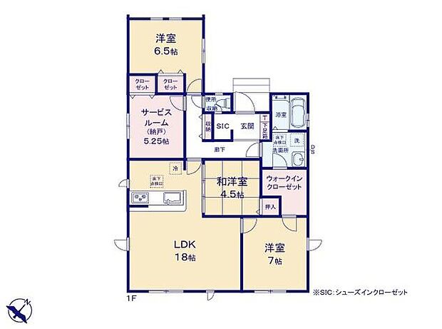 【3LDK+S】◆ワンフロアで移動も楽々♪希少な平屋プラン
◆リビングに和室が隣接した使い勝手の良い間取り
◆居室と洗面所から出入りできる大容量のＷＩＣ
◆納戸やＳＩＣなど収納充実
◆冷暖房効率を高めるペアガラス採用