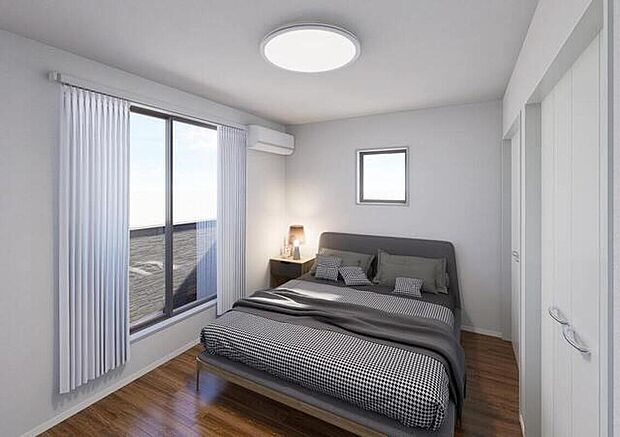 【完成予想図(洋室)】大きな窓からたっぷりと陽光が注がれる明るい空間。家族の成長に対応できる永住仕様の間取り。※家具、家電、照明器具、小物、カーテン、その他のイメージはCG です。