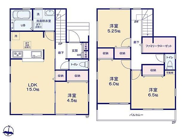 【4LDK】◆動きやすいまとまった水回り設計
◆日当たり良好!南向きのバルコニー
◆全室収納付き♪2階にファミリークロークもあります