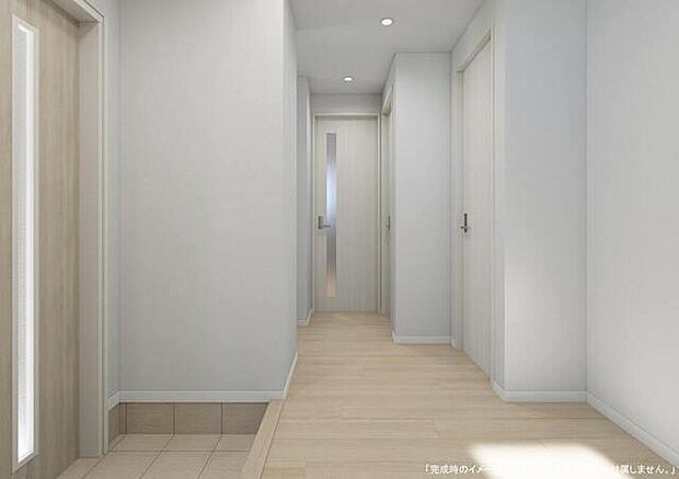 【玄関(完成予想図)】間取りの広さなどもモデルハウスをご案内させて頂き、イメージしていただく事も可能です。