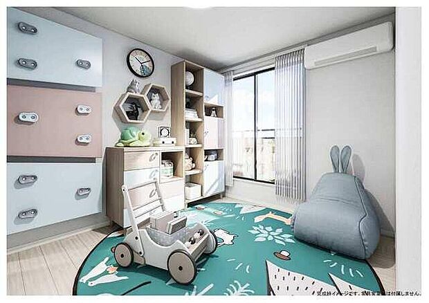 【完成予想図(洋室)】お子さまの成長に寄り添う、使いやすい洋室。画像はイメージパースのため、実際のお引き渡しには家具等は含まれません。