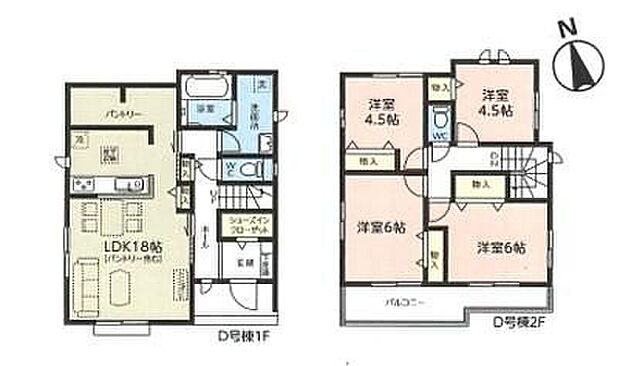 【4LDK】◆広くて明るい18帖のＬＤＫ♪大容量のパントリー付き
◆プライベート空間も大切に♪２階に４居室のゆとりある４ＬＤＫの間取り
◆玄関がスッキリ片付くシューズインクローゼットもあります