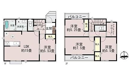◆ゆとりある４ＬＤＫの間取り
◆リビングが見渡せる対面キッチン
◆動きやすいまとまった水回り設計
◆お部屋すっきり全室収納付き♪２階にファミリークロークもあります
◆風通しの良い２つのバルコニー 