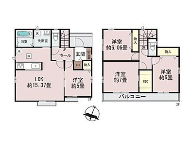 ◆急な来客時も対応しやすい、ホールから直接出入りできる1階居室♪
◆2階全居室6帖以上でプライベート空間ものびのび過ごせます♪
◆2部屋を繋ぐ広々バルコニー！洗濯も布団もたっぷり干せて快適です♪ 