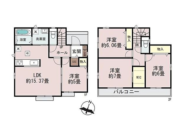 【4LDK】◆急な来客時も対応しやすい、ホールから直接出入りできる1階居室♪
◆2階全居室6帖以上でプライベート空間ものびのび過ごせます♪
◆2部屋を繋ぐ広々バルコニー!洗濯も布団もたっぷり干せて快適です♪