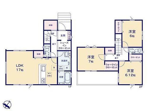 【3LDK】◆リビングが見渡せる対面キッチン
◆玄関にＳＩＣ、主寝室にはＷＩＣなど収納豊富な間取り
◆ゆったり広めの洗面室
◆陽当たり良好♪南向きのワイドバルコニー