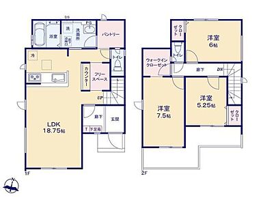 ◆大容量！キッチンに大型パントリー♪◆広々18.7帖のＬＤＫ♪家族のご帰宅も確認できるリビングイン階段採用◆お部屋すっきり全室収納付き♪主寝室にはＷＩＣもあります 