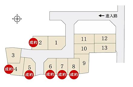 全13家族の新たな街並みが誕生。32坪超のゆとりある敷地で、幅広いプランを検討可能です。前面道路は幅員約6.0m。車同士のすれ違いもスムーズに行える道路幅です。 