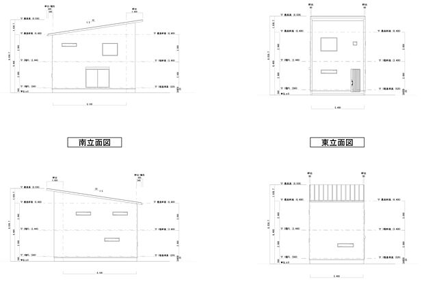 【立面図】シンプルでユニークでも機能的な外観