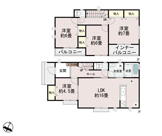 【4LDK】全居室南向きで、どのお部屋も陽当たり良好な明るい室内の4LDK！
お子様が飲み物をこぼしたり汚してしまってもお掃除が簡単な全室フローリング仕様♪