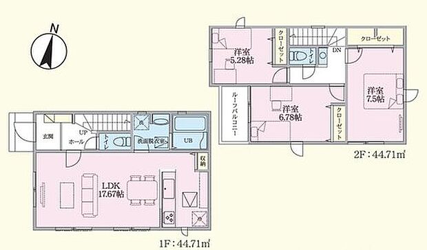 【3LDK】対面式キッチンで開放感のあるリビング☆パントリーもあるので食品の収納に便利です♪
２階の居室はゆとりある広さ。大型のクローゼットもありスッキリ片付くお住まいです☆