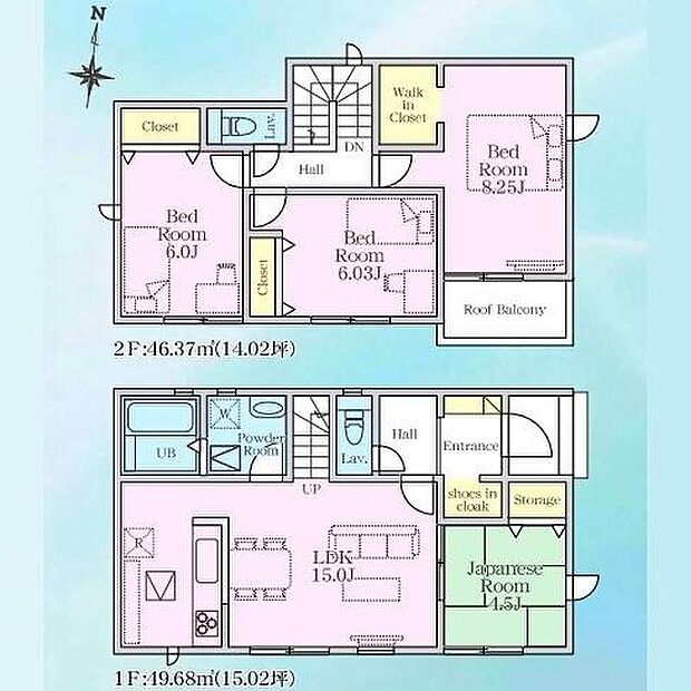 【4LDK】広々主寝室は8.25帖♪WIC付きで衣類の管理も
ラクラクです。1階には安らぎの和室を備え、キッチンからも
見えるのでお子様のお昼寝スペースや遊び場としても
ぴったりです◎