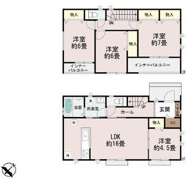 【4LDK】玄関にはシューズインクローゼットも完備でお客様を迎える玄関をいつもスッキリさせられます♪
汚してしまってもお掃除が簡単な全室フローリング仕様です!