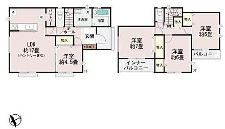 2階の居室は全て6帖以上のゆとり設計♪
パントリーや床下収納付きで買いだめしてもすっきり収納できます！ 