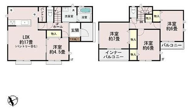 【4LDK】2階の居室は全て6帖以上のゆとり設計♪
パントリーや床下収納付きで買いだめしてもすっきり収納できます!