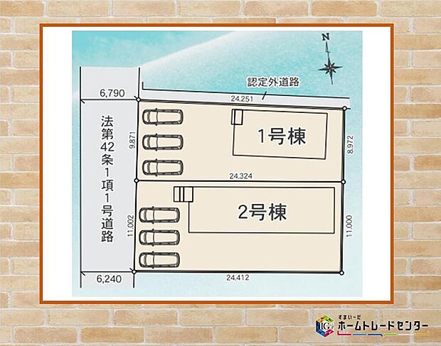 【全体区画図】カースペースが3台分ございますので、家族分の自転車を駐輪したり、急な来客用の駐車スペースとしてもお使いいただけます。