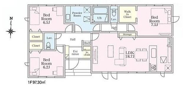 【3LDK】人気の平屋建♪南向き♪
シューズクロークやWICなど大型収納も充実しているので荷物が増えてもスッキリとお使い頂けます！