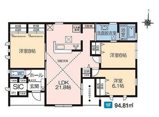【3LDK】希少な平屋建てプラン!玄関シューズクローク付き☆
LDK21.8帖の広々明るいLDK♪
テーブルやソファ、カーテン選び、レイアウトを考えるのも楽しいですね!