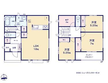 ◇18帖のLDK！対面キッチン採用☆リビング収納付き♪
◇居室を2階に集約し、プライバシーにも配慮♪全居室収納完備◎
◇2階ホールには窓付きのフリースペース♪多目的に利用可能☆ 