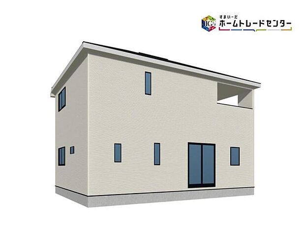 【完成予想図(外観)】（２号棟）
一戸建ての大きなメリットは、「自分の土地」を自由に使えること。好きなペットが飼えるほか、ガーデニングやＤＩＹ、車やバイクの手入れなど様々な趣味を楽しめます♪