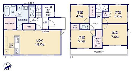 LDK18帖♪対面式キッチン採用☆ユーティリティルーム完備☆
SIC、WICなど全居室に収納を完備しておりますので、居室の全空間を有効活用出来ます。自分好みのお部屋で、ゆったりお寛ぎ頂けます。 