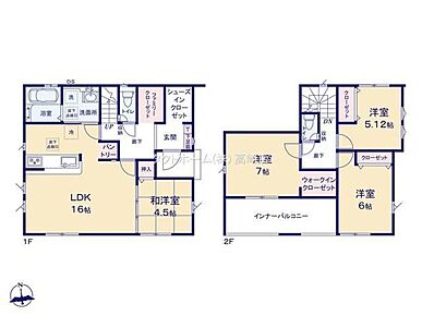 折上天井採用の16帖のLDK☆続き間にあると嬉しい4.5帖の和洋室♪対面式キッチン採用！水回り集中設計◎浴室乾燥機が標準装備♪玄関SCやWIC、パントリー、ファミリークローゼットなど豊富な収納をご用意♪ 