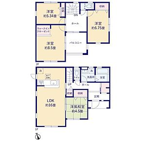 LDK16帖☆対面式キッチン採用♪ホッと安らげる4.5帖の和室付き♪急な天候の変化にも対応可能な広々インナーバルコニーへは廊下と主寝室より出入り可能☆玄関にはSIC、主寝室にはWICがあり豊富な収納スペースを完備◎ 