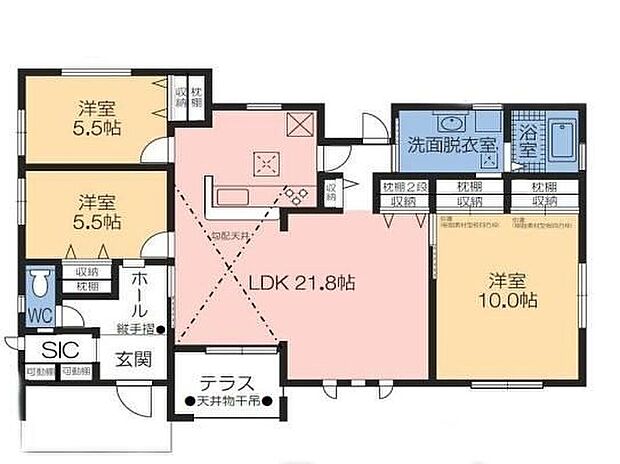 【3LDK】◇広々21.8帖のLDK◎平屋ならではのワンフロア設計♪快適に暮らしやすい住まい♪◇テラス付きで陽当たりを感じながらゆったり過ごせます♪◇太陽光パネル付き！電気代の節約に♪