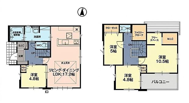 【4LDK】収納力と暮らしやすさを兼ね備えた4LDK♪
開放感ある17.2帖LDKに加え、SIC・ファミリークローク・WICを完備。
主寝室にはフリースペースを設け、ライフスタイルに合わせて使えます☆