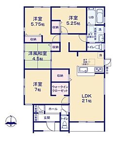 広々21帖のLDKの平屋！階段が無いため、生活動線がコンパクト◎掃除もしやすいです♪収納力があるSICやWICを完備♪キッズスペースや客間として使えるあったら便利な和室♪ 