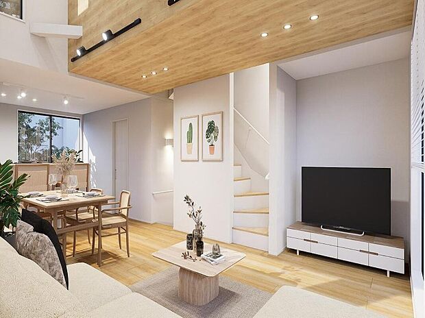 【ナチュラルテイスト×ダウンライト】（パース）
毎日過ごす場所だからこそ、飽きのこないデザインが大事。本当に欲しい【寛げる空間】を実感して頂けます。