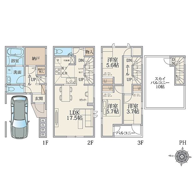 建物面積98.60平米、内カースペース9.72平米