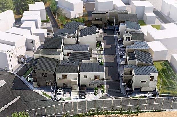 【全体イメージパース】
南向き・角地・土地３５坪以上などバラエティ豊かな分譲地！