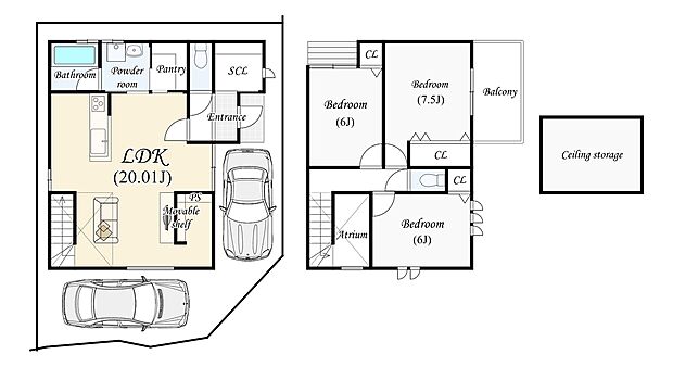 ■建物1924万円（94.37ｍ2）
南東向きの吹抜からは明るい日差しが差し込みますね！１階と２階の空間を繋ぎ、お家のどこにいても一体感を感じられる空間に！