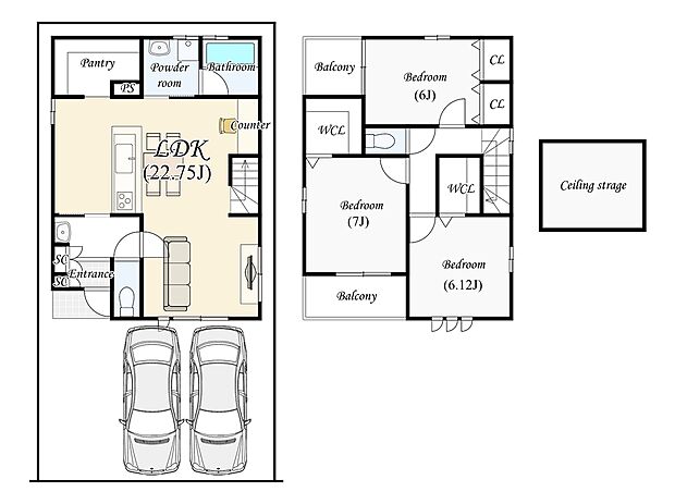 ■建物2024万円（97.21ｍ2）
１階のファミリークローゼットは鞄やランドセルの収納などマルチにお使いいただけます！